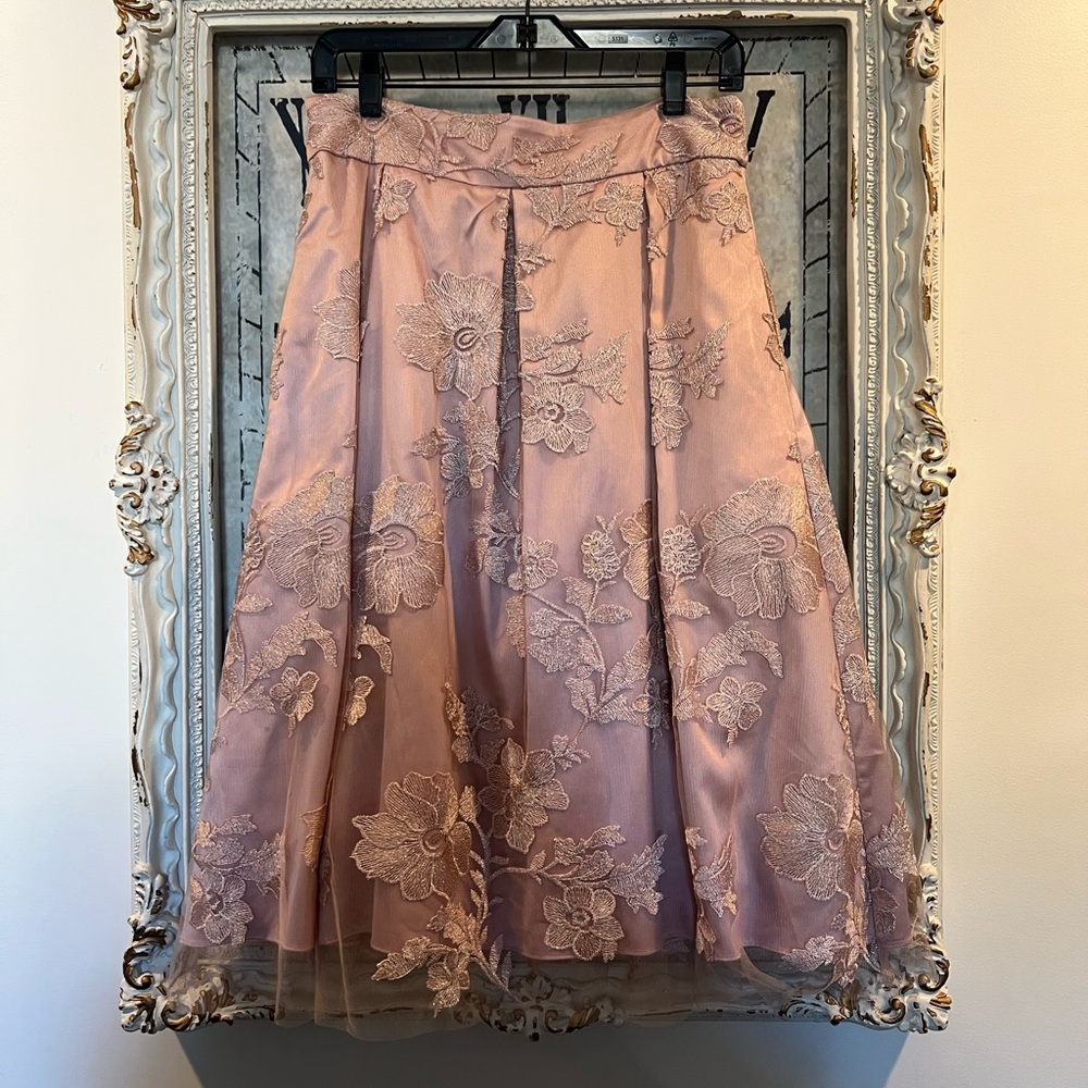 Eliza J Blush Floral Lace A-Line Skirt